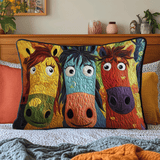Quilted cushion cover with painted ponies NCU0DV7334