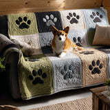 Quilted Sofa Cover with Paw Prints