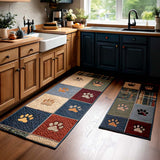 Non-slip kitchen rug with paw prints