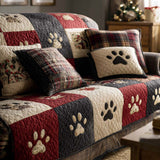 Quilted sofa cover with Christmas paws