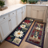 Non-slip kitchen rug with delicate flowers