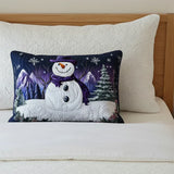Purple Snowman Design Quilted Cushion Cover