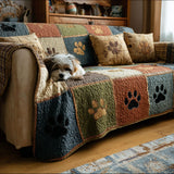 Quilted sofa cover with rustic paw