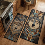 Non-slip kitchen rug with howling wolf