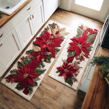 Non-slip Christmas kitchen mat with scarlet poinsettia