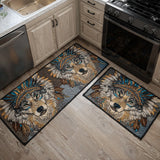 Non-slip kitchen rug with wolf and natural path
