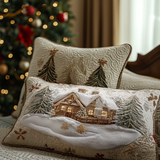 Quilted cushion cover with snow-lit chalet NCU0DV8327