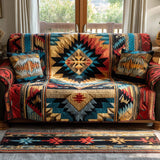Quilted sofa cover with southwestern pattern