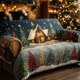 Quilted sofa cover with winter lodge