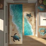 Non-slip kitchen rug with journey through the waves