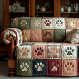 Quilted Sofa Cover with Paw Prints