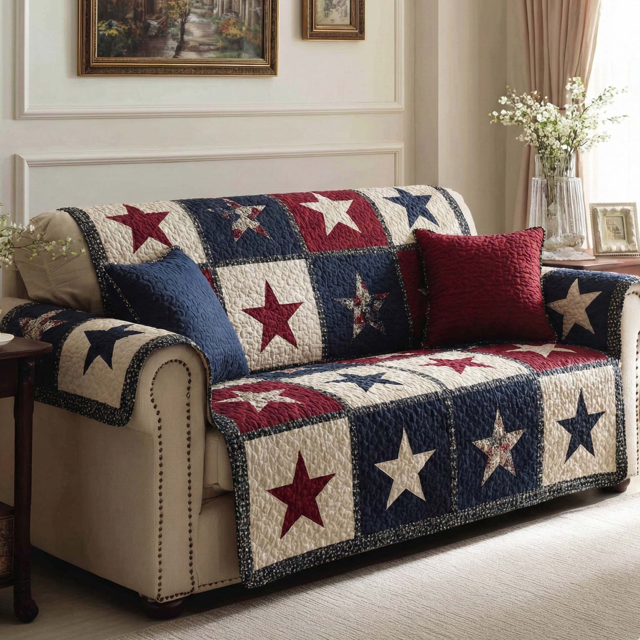 Quilted American Style Sofa Cover