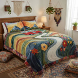 3-Piece Quilted Bed Linen Set with Vintage Travel Design