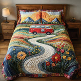 3-Piece Quilted Bed Linen Set with Vintage Travel Design