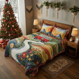 3-Piece Quilted Bed Linen Set with Vintage Travel Design