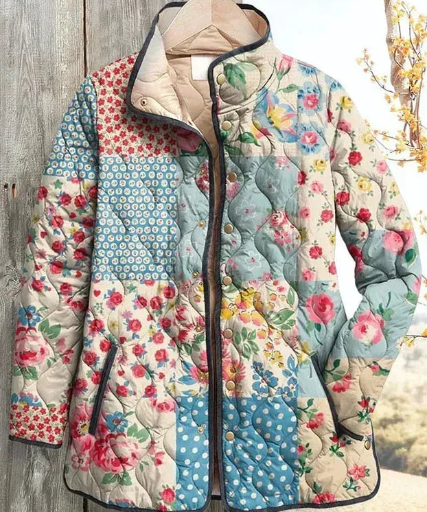 Viola – Quilted Jacket with Patchwork Pattern and Plush Collar