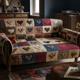 Quilted sofa cover with warm hearts