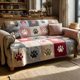 Quilted Sofa Cover with Paw Prints
