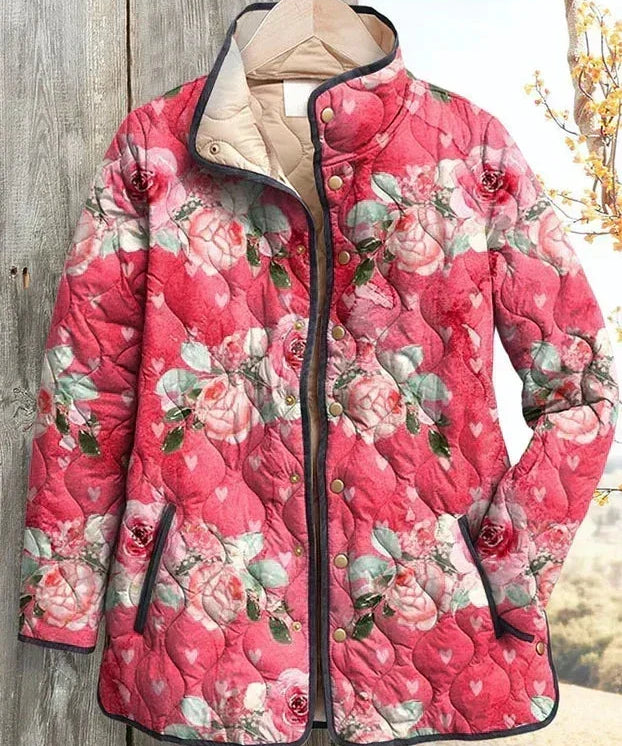 Zora – Quilted Jacket with Large Rose Print