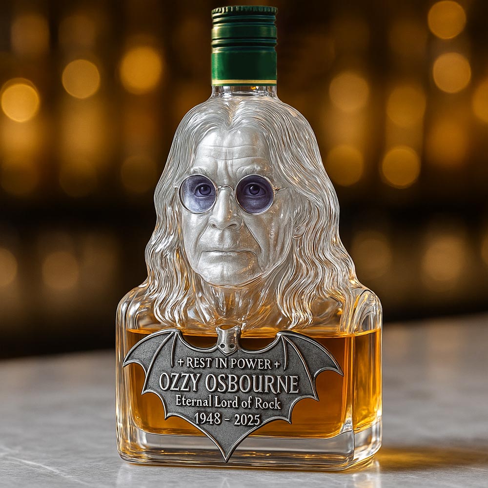 Whisky Bottle Tribute to Ozzy Osbourne with Glass Display Case