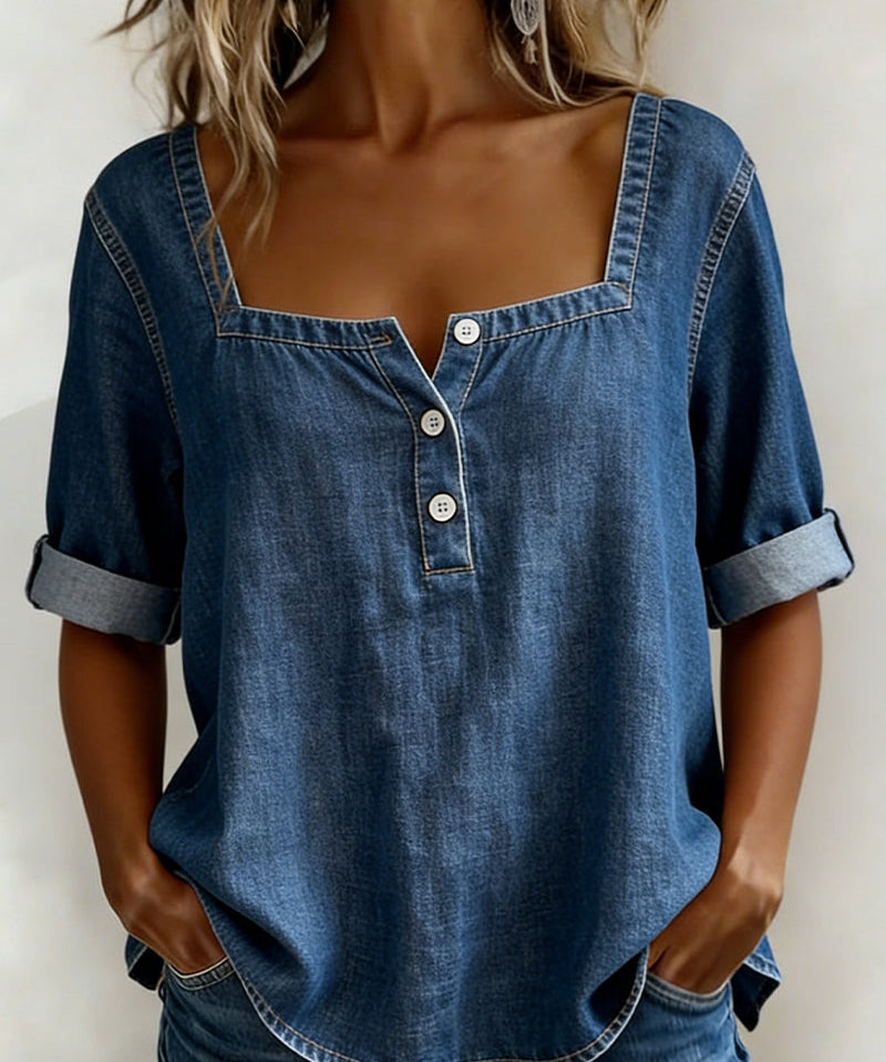 Marceline | Square Collar Denim Shirt