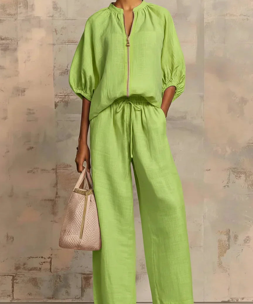 Alba | Two-Piece Set: Casual Shirt and Wide-Leg Trousers