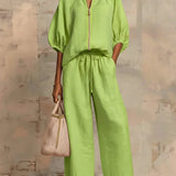 Alba | Two-Piece Set: Casual Shirt and Wide-Leg Trousers