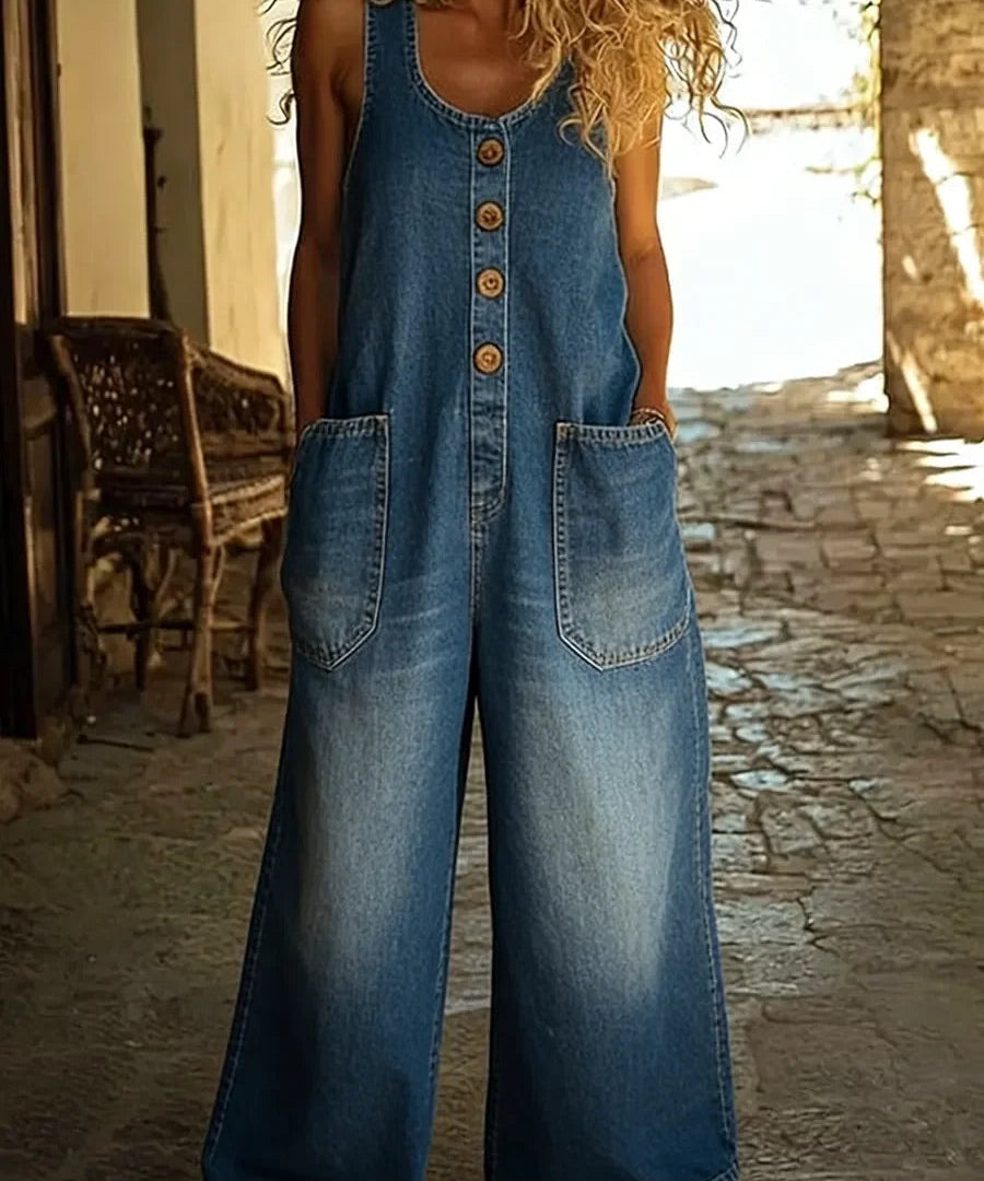 Lison | Vintage Washed Cotton Denim Dungarees