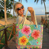 Handmade Beach Bag with Tropical Flowers